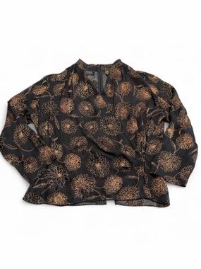 Dana Buchman Silk Blend Sheer Floral Wrap Blouse Top Women’s 16 Office Party